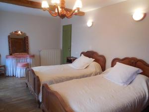 1 dormitorio con 2 camas y espejo en Homestay Château De Saint-Maixant, en Saint-Maixant
