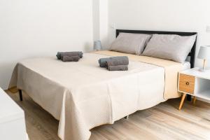 ein Schlafzimmer mit einem Bett und zwei Kissen darauf in der Unterkunft Borgo Cavour Luxury Apartments - Centro storico in Fano