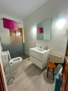 y baño con aseo blanco y lavamanos. en Casa de campo en pelayos, en Pelayos de la Presa