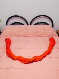 トリノにあるCasa Baroloのピンクベッド(オレンジの毛布付)