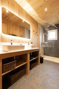 a bathroom with a large sink and a shower at Appartement La Mottuaz in Bessans