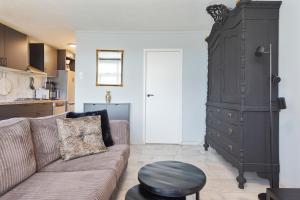 a living room with a couch and a large cabinet at De Schelp 58 in Zandvoort