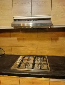 Un horno de estufa colocado encima de una encimera en Casa Peter, en Huancayo