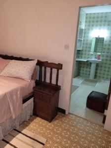 基督教堂市Graeme Hall Park Apartment的一间带床的卧室和一间带淋浴的浴室