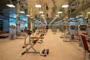 un gimnasio con un montón de equipos de ejercicio en el suelo en Golden Stones House Garden And Lake View, en Estambul