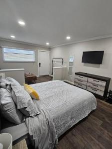 a bedroom with a bed and a flat screen tv at The Sunshine Suite in Cleveland