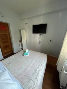 a bedroom with a bed and a flat screen tv at Hotel Nativo in Santiago