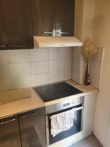 a kitchen with an oven with a stove top at διαμέρισμα Αλαμάνας 9 in Paphos