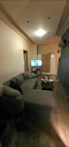 a living room with a couch and a tv at διαμέρισμα Αλαμάνας 9 in Paphos