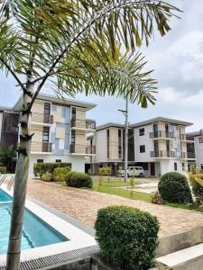 een palmboom voor een appartementencomplex bij Cozy Condo Almond drive 1BR Talisay SRP w pool in Tangke