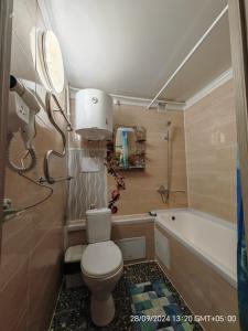 バルハシにあるУютная квартираのトイレと浴槽付きのバスルーム