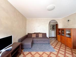 a living room with a couch and a flat screen tv at Ampio Trilocale sulle Piste della Magnolta, Deposito sci Gratuito in Aprica