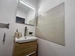un baño con lavabo y espejo en Studio centre ville moderne, en Le Havre