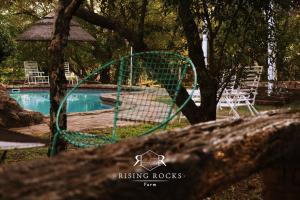 una jaula de bateo verde frente a una piscina en Refreshing Mountain FarmStay w Boma,Pool,Hikes,Obstacle Course, en Magaliesburg 21 fotos más