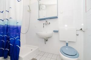 a bathroom with a toilet and a sink at Apartments Bezek - Studio Apartment with Sea View in Trstenik