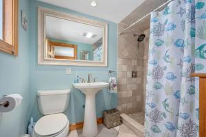 a bathroom with a toilet and a sink and a shower at 215 Phillips Road Sagamore Beach - Cape Cod in Sagamore Beach +37 photos