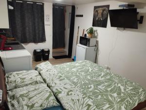 a room with a bed and a television in it at Studio centre ville Foix in Foix