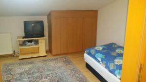 Kleines Zimmer mit einem Bett und einem TV in der Unterkunft Haus Schartner in Daar