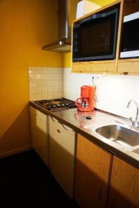 eine kleine Küche mit Spüle und Mikrowelle in der Unterkunft Résidence Estaris Ii - 3 pièces 8 personnes MAE-2763 in Orcières + 4 Fotos
