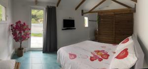 TV a/nebo společenská místnost v ubytování Bungalow "Doussin' Kreyol", au calme à 150m de la plage