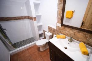 a bathroom with a sink and a toilet and a shower at Club JM Lanzarote in Tabayesco