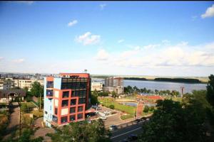 a view of a city with a river and a building at Studio Maria in Galaţi