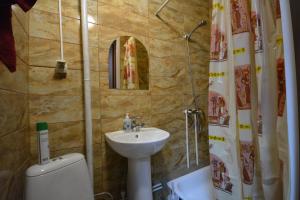 een kleine badkamer met een wastafel en een toilet bij Hotel Karat in Moskou
