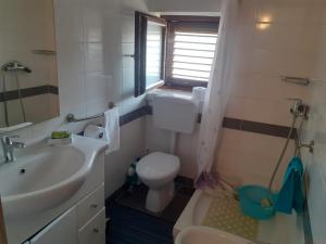 ein Badezimmer mit Waschbecken und Toilette und einem Fenster in der Unterkunft Casa Agneza in Medulin + 44 Fotos