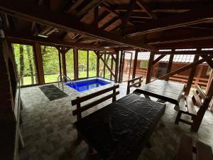 a room with a pool in the middle of a house at Cabana Verde in Budureasa