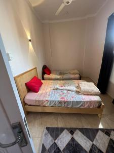 two beds in a small room with red pillows at Egypt sun accommodation Spiritualities in Luxor