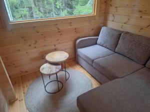 a living room with a couch and a table at Sauna lampi in Lylykylä +6 photos