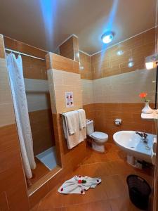 a bathroom with a sink and a toilet and a shower at Studiotel Afoud in Agadir
