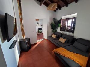 a living room with a couch and a tv at Casa da Pedra in Pedrógão