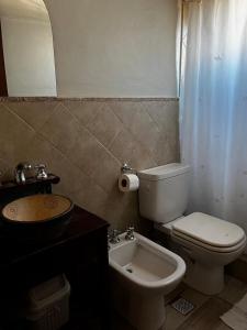 a bathroom with a toilet and a sink at Solar de la Quebrada in Humahuaca +34 photos