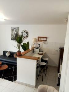 a kitchen with a table and a counter top at Paradis Maison Entière in Montargis