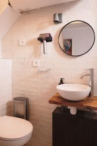 a bathroom with a sink and a mirror and a toilet at Séjour Chic et Cosy au Cœur de Versailles in Versailles +41 photos