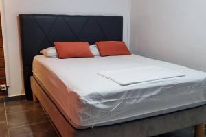 Rúm í herbergi á Charmant studio d'invité - Baie-Mahault