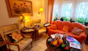a living room with a couch and a table at Hotel garni Am Hochwald in Braunlage