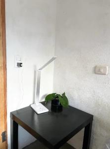 a black table with a plant on top of it at EB5 Escape-Contemporary Stay, San Marcos La Laguna #8 in San Marcos La Laguna +1 photo