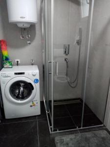 a washing machine in a bathroom with a shower at Apartman Anđela&Aleksa in Banja Koviljača
