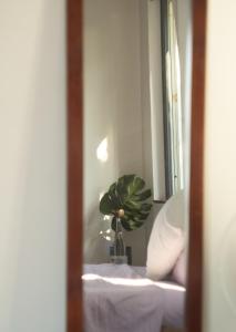 una planta en un jarrón sobre una mesa en una habitación en Lagom Home, en Hue
