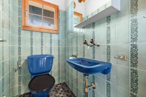 a bathroom with a blue toilet and a sink at Eole - 6 pers - pres des pistes in Nendaz +32 photos