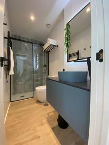 a bathroom with a blue sink and a toilet at Skade Sierra Nevada Zona Baja in Sierra Nevada