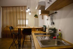 a kitchen with a sink and a counter top at Poppqi's home in Polzela