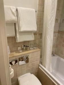 a bathroom with a toilet and a tub and a sink at Langtry Manor Hotel in Bournemouth