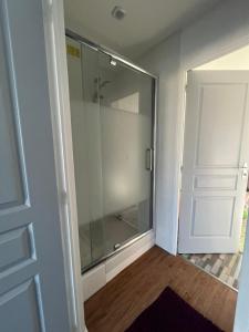 eine Glasdusche in einem Zimmer neben einer Tür in der Unterkunft Dream house in Lille