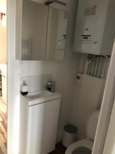 ein kleines Badezimmer mit Toilette und Waschbecken in der Unterkunft Dream house in Lille