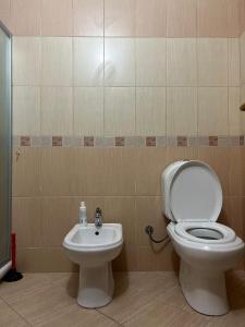 un baño con inodoro y lavabo en Donik, en Vlorë