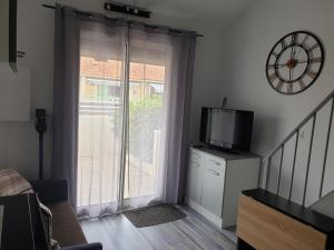 TV a/nebo společenská místnost v ubytování Maisonnette au bord du lac marin