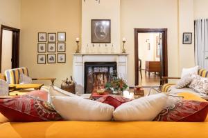 ヌワラエリヤにあるFerncliff Bungalowのソファと暖炉のあるリビングルーム